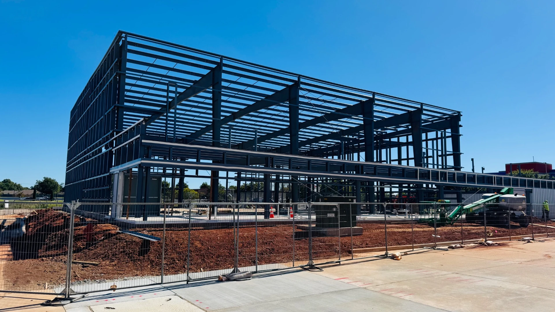 Dove Science Academy gymnasium steel frame during construction
